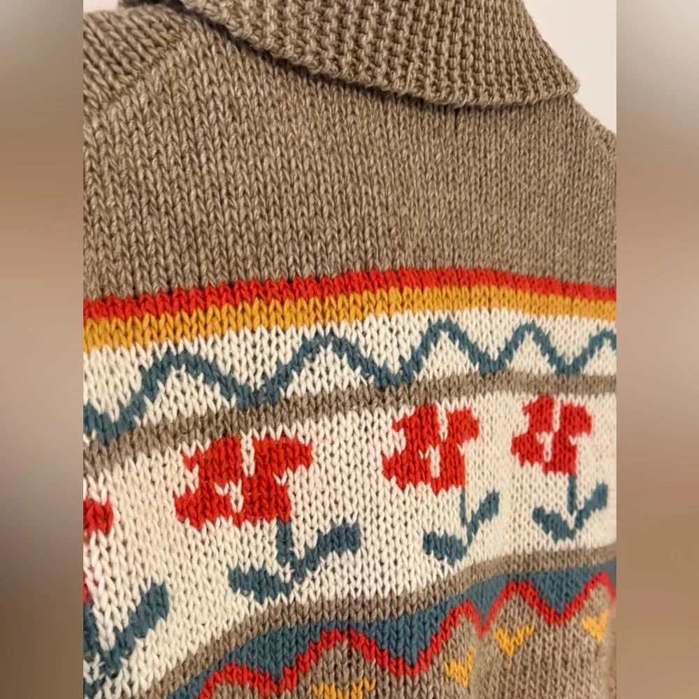 Toad&Co Brown Fair Isle Zip-Front Wool Sweater Jacket with Red & Teal Accents - Picture 2 of 6